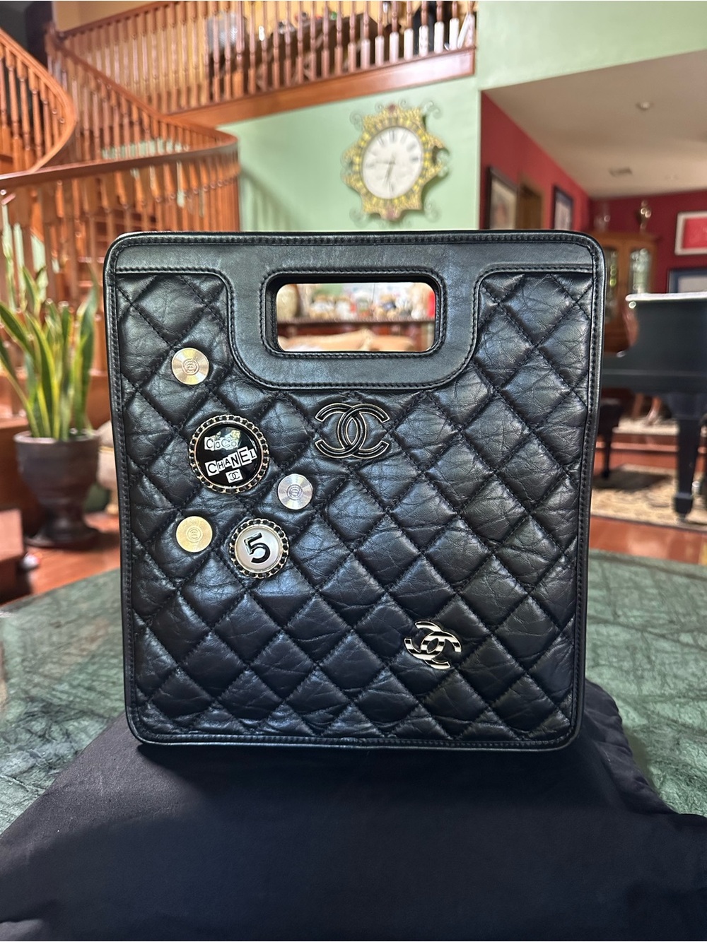 Chanel Black Calfskin Lucky Charms Tote Bag